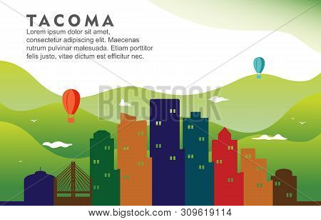 Tacoma Washington City Building Cityscape Skyline Dynamic Background Illustration
