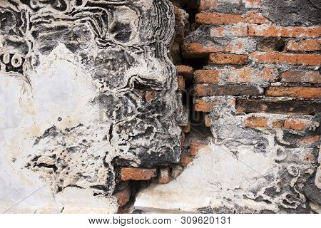 Old Brick Cement Wall Exture Red Orange White Horizontal Block Which Are Beautiful Background.