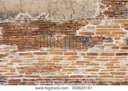 Old Brick Cement Wall Exture Red Orange White Horizontal Block Which Are Beautiful Background.