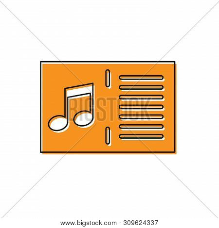Orange Music Book With Note Icon Isolated On White Background. Music Sheet With Note Stave. Notebook