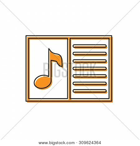 Orange Music Book With Note Icon Isolated On White Background. Music Sheet With Note Stave. Notebook