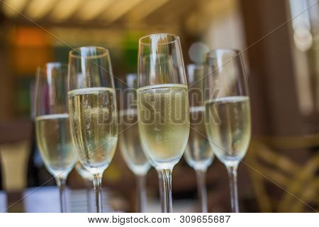 Glasses Of Italian And French Wine Prosecco And Champagne