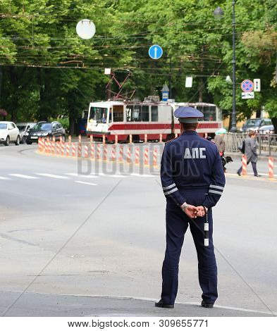 Road Inspection Service Of The Russian Police Kamennoostrovsky Prospect Saint Petersburg Russia July
