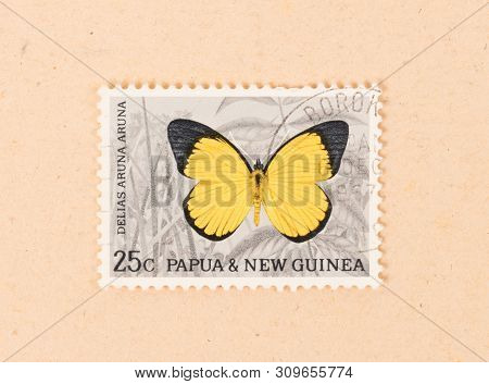 Papua New Guinea - Circa 1980: A Stamp Printed In Papua New Guinea Shows A Butterfly, Circa 1980