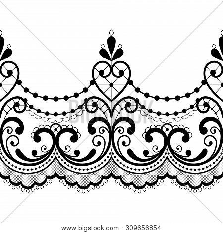 Alencon French Seamless Lace Vector Pattern, Openwork Ornament Textile Or Embroidery Design In Black
