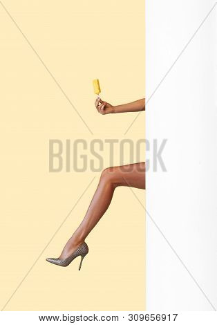 Conceptual Summer Photo Of Woman On High Heels Holding Ice-cream