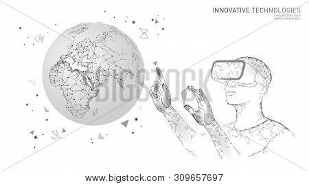Science Ecology Planet Earth Concept. Vr Headset Holographic Projection Virtual Reality Glasses. Fut
