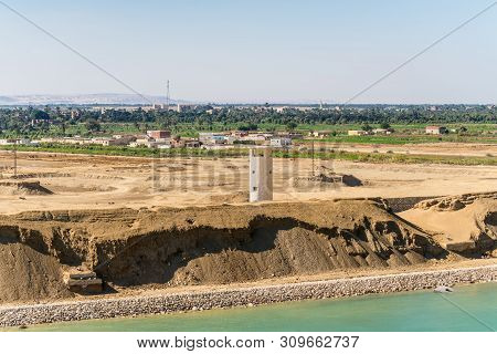 Suez, Egypt - November 5, 2017: Military Watch Tower On The Shore Of The Suez Canal Near Suez, Egypt