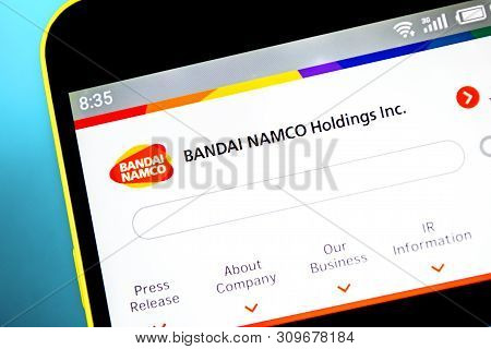 Berdyansk, Ukraine - April 10, 2019: Illustrative Editorial Of Bandai Namco Holdings Website Homepag