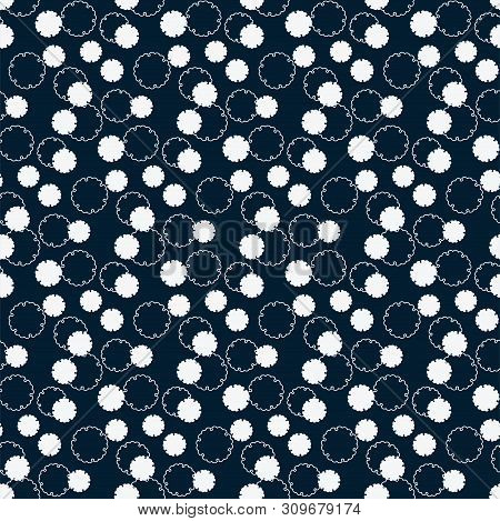 Traditional Japanese Yukiwa Seamless Pattern, Stylized Winter Snowflakes, White On Dark Blue Backgro