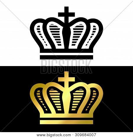 Crown Logo, Crown Icon Black And Gold Vector In Modern Flat Style For Web, Graphic And Mobile Design