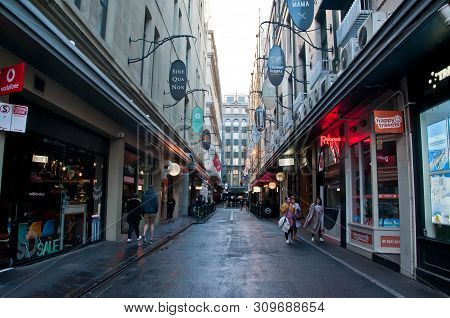 Melbourne, Australia - July 29, 2018: Degrave Laneway In Melbourne City Center In The Morning With T