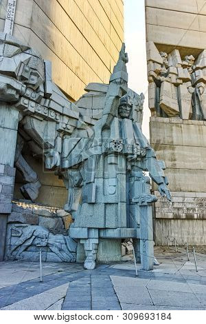 Shumen, Bulgaria - April 10, 2017:  Founders Of The Bulgarian State Monument Near Town Of Shumen, Bu