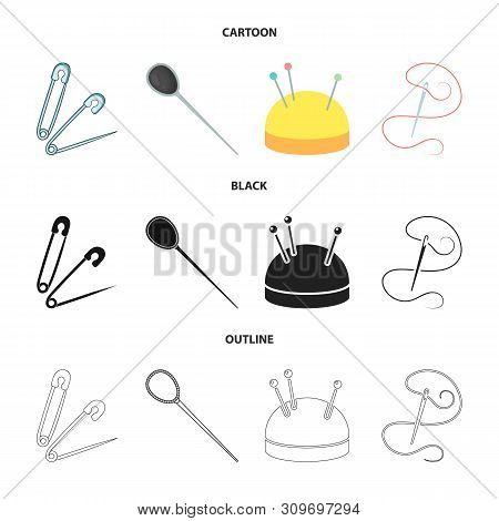 Vector Illustration Of Pin And Sewing Icon. Set Of Pin And Sketch Stock Symbol For Web.