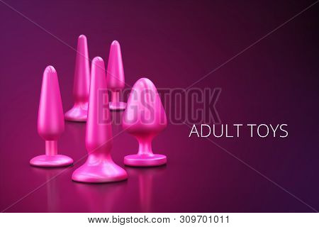 A Collection Of Different Types Pink Of Sextoys, Including Dildo, Vibrators And Butt Plugs Over A Da