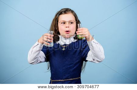 Education And Knowledge. Back To School. Child Study Bilogy Lesson. Discover Future. Small Girl Scie