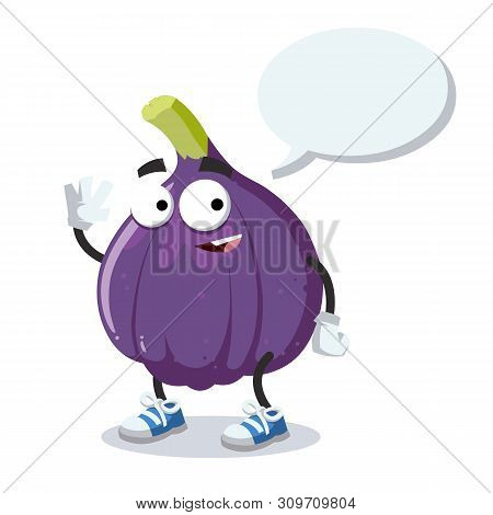 Cartoon Joyful Figs Mascot With A Speech Bubble