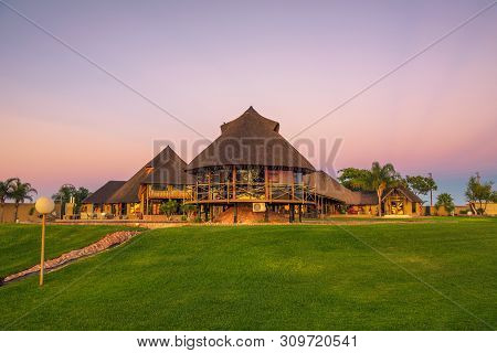 Mariental, Namibia - March 26, 2019 : Sunrise Above The Luxury Lapa Lange Game Lodge Located Near Th