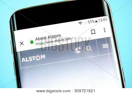 Berdyansk, Ukraine - 14 June 2019: Alstom Website Homepage. Alstom Logo Visible On The Phone Screen,