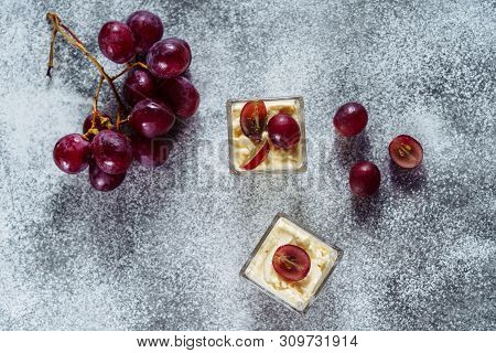 Panakota Grape Berry Sweet Dessert Cold Fresh Milk. Season Healthy Dish Cream Cheese With Ripe Fruit