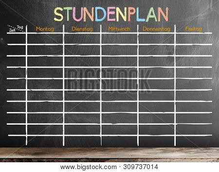 School Timetable Or Class Schedule With German Word Stundenplan Template On Blackboard