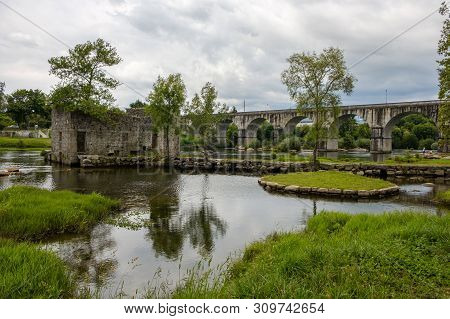 Amares, Portugal - June 20, 2019 : Ruins Of A Mill On The Green Banks Of The River Cávado In Braga, 