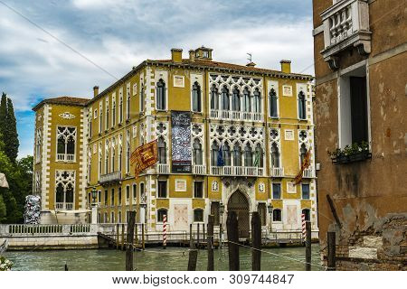 Venice, Italy - May 26, 2019: View At Palazzo Cavalli-franchetti In Venice, Italy. Palace Was Erecte