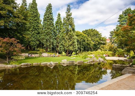 Hamburg, Germany - August 16, 2016 - View Of The Planten Un Blomen Park, The Popular Relaxing And Sp