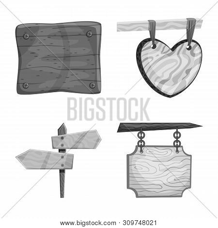 Vector Illustration Of Signboard And Wood Sign. Set Of Signboard And Tree Vector Icon For Stock.