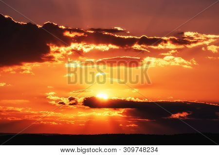 Colorful Sunset With Black Horizon. Sunset Background.