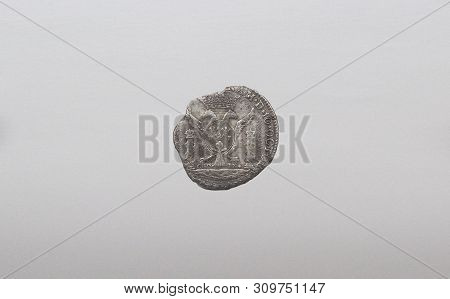 Cartagena, Spain - September 14th, 2018: Silver Spanish Medal Conmmemorating The Proclamation Of Cha