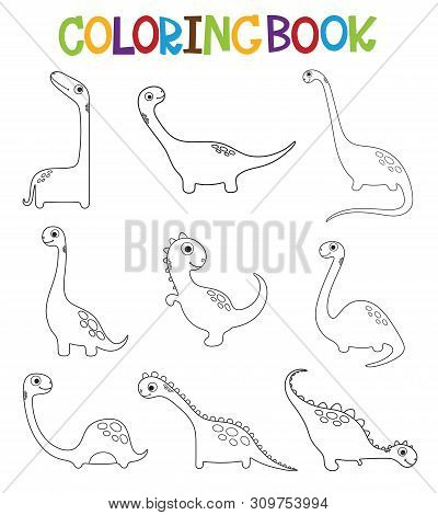 Funny Cartoon Dinosaurs Collection. Coloring Book. Vector Illustration