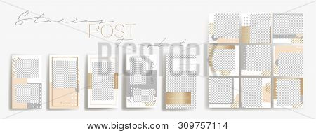 Design backgrounds for social media banner.Set of instagram stories and post frame templates.Vector cover. Mock up for personal blog or shop.Layout for promotion.Endless square puzzle layout for promo