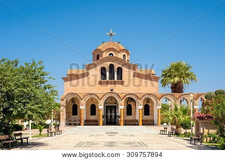 The Yard Of Monastery Of The Saint Nectarius On Rhodes Island, Faliraki, Greece