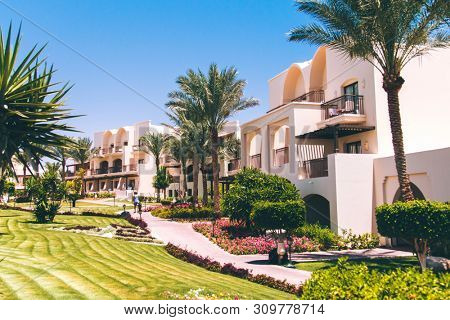 EGYPT, SHARM EL SHEIKH - JULY 19, 2015: Views of Buildings and Area Hotel Jaz Belvedere in Sharm El Sheikh - Luxury 5 Star Hotel , Traditional Arabic or Moroccan Style of Architecture