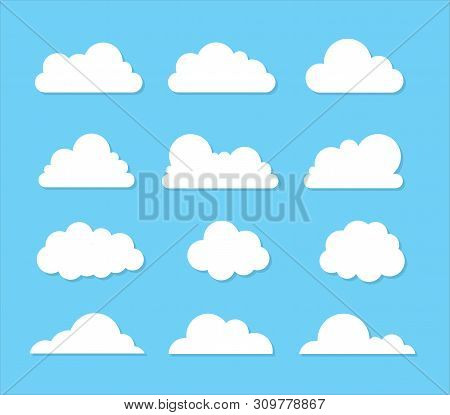 Cloud Vector Icon Set On Blue Background.creative Modern Concept - Stock Vector.