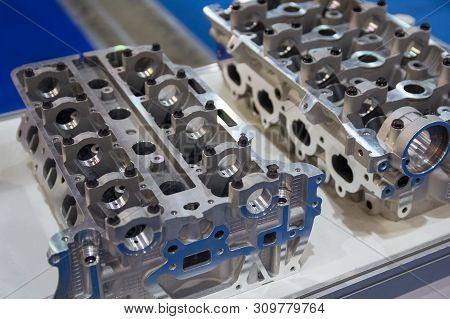 Die Cast Metal Automotive Parts On The Bench. Industry