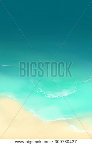 Sea Background With Space For Text. Seascape - Illustration. Beach With Sea Surf. Sea, Sandy Beach