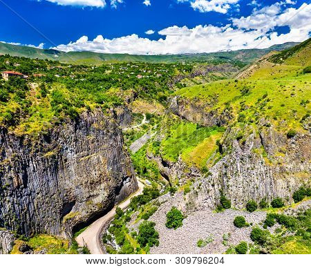 Aerial View Of The Garni Gorge With Unique Basalt Column Formations. Armenia