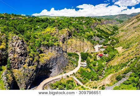 Aerial View Of The Garni Gorge With Unique Basalt Column Formations. Armenia