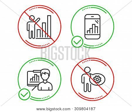 Do Or Stop. Graph Phone, Presentation Board And Graph Chart Icons Simple Set. Cogwheel Sign. Mobile 