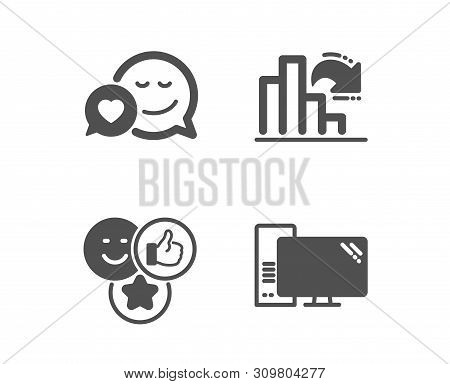 Set Of Dating, Like And Decreasing Graph Icons. Computer Sign. Love Messenger, Social Media Likes, C