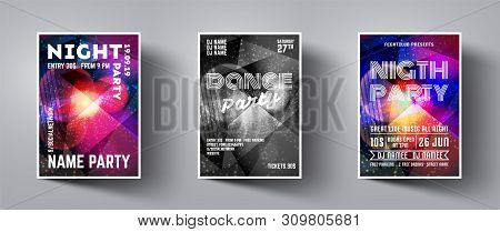 Night Party Poster Set. Festive Banner Concept. Discotheque Flyer Set. Vector Modern Festive Leaflet