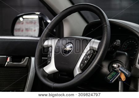 Novosibirsk, Russia - June 28, 2019: Chevrolet Captiva, Close-up Of The Dashboard, Speedometer, Tach