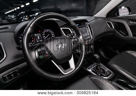 Novosibirsk, Russia - June 28, 2019: Hyundai Creta,close-up Of The Dashboard, Speedometer, Tachomete