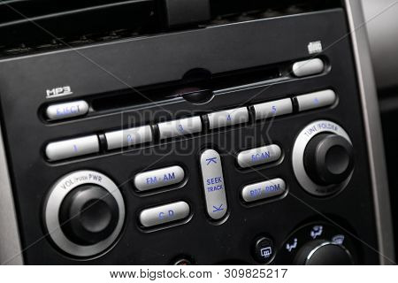 Novosibirsk, Russia - June 28, 2019: Mitsubishi Galant,car Control Panel Of Audio Player And Other D