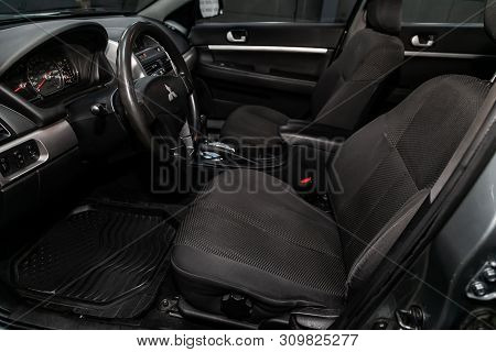Novosibirsk, Russia - June 28, 2019: Mitsubishi Galant,close-up Of The Dashboard, Player, Steering W