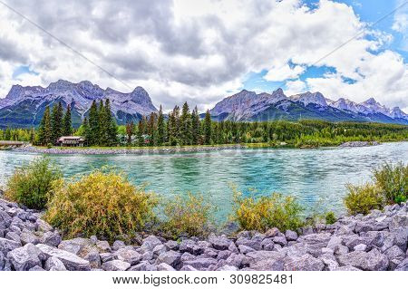Canmore's Bow River Trail In The Canadian Rockies Of Alberta