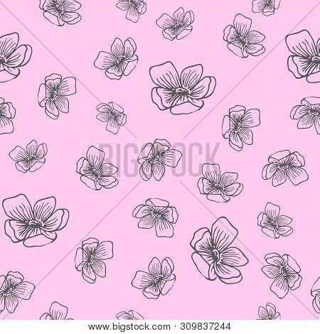 Lavender Flowers Seamless Pattern In Hand Drawn Style. Vector Illustration