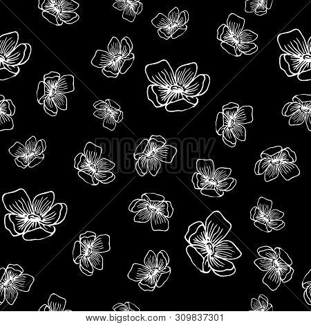 Lavender Flowers Seamless Pattern In Hand Drawn Style. Vector Illustration